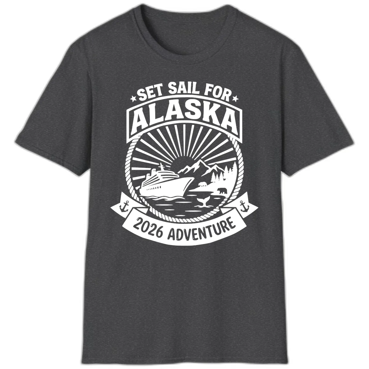 Set Sail For Alaska 2026 Adventure T-Shirt in Dark Heather