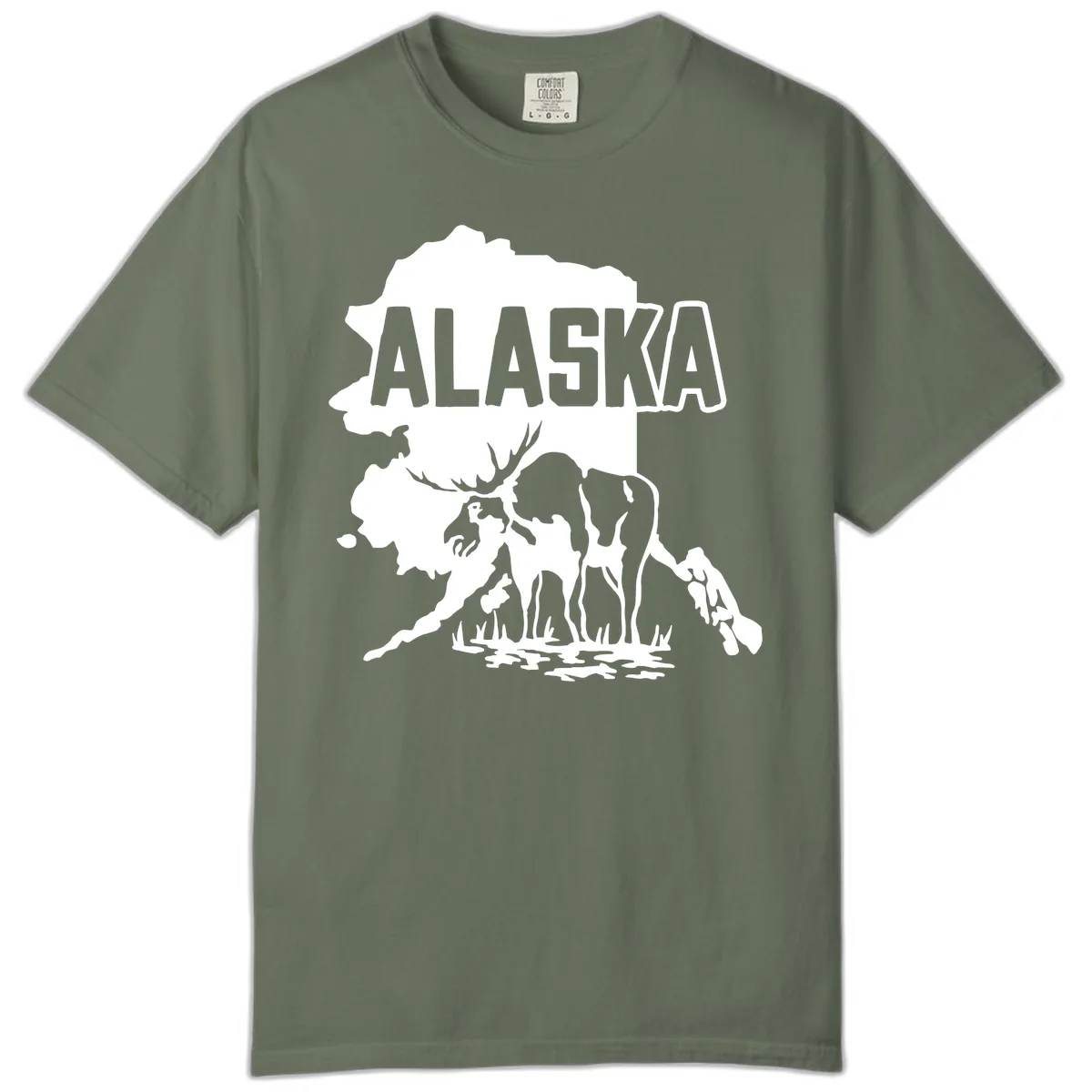 Alaska Wildlife & Map Adventure Comfort Color in Moss