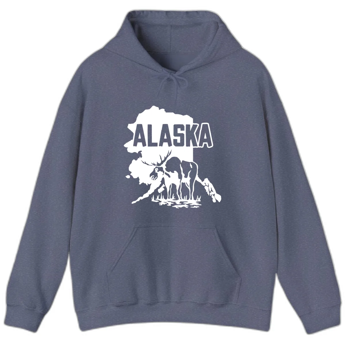 Alaska Wildlife & Map Adventure Hoodie in Heather Navy