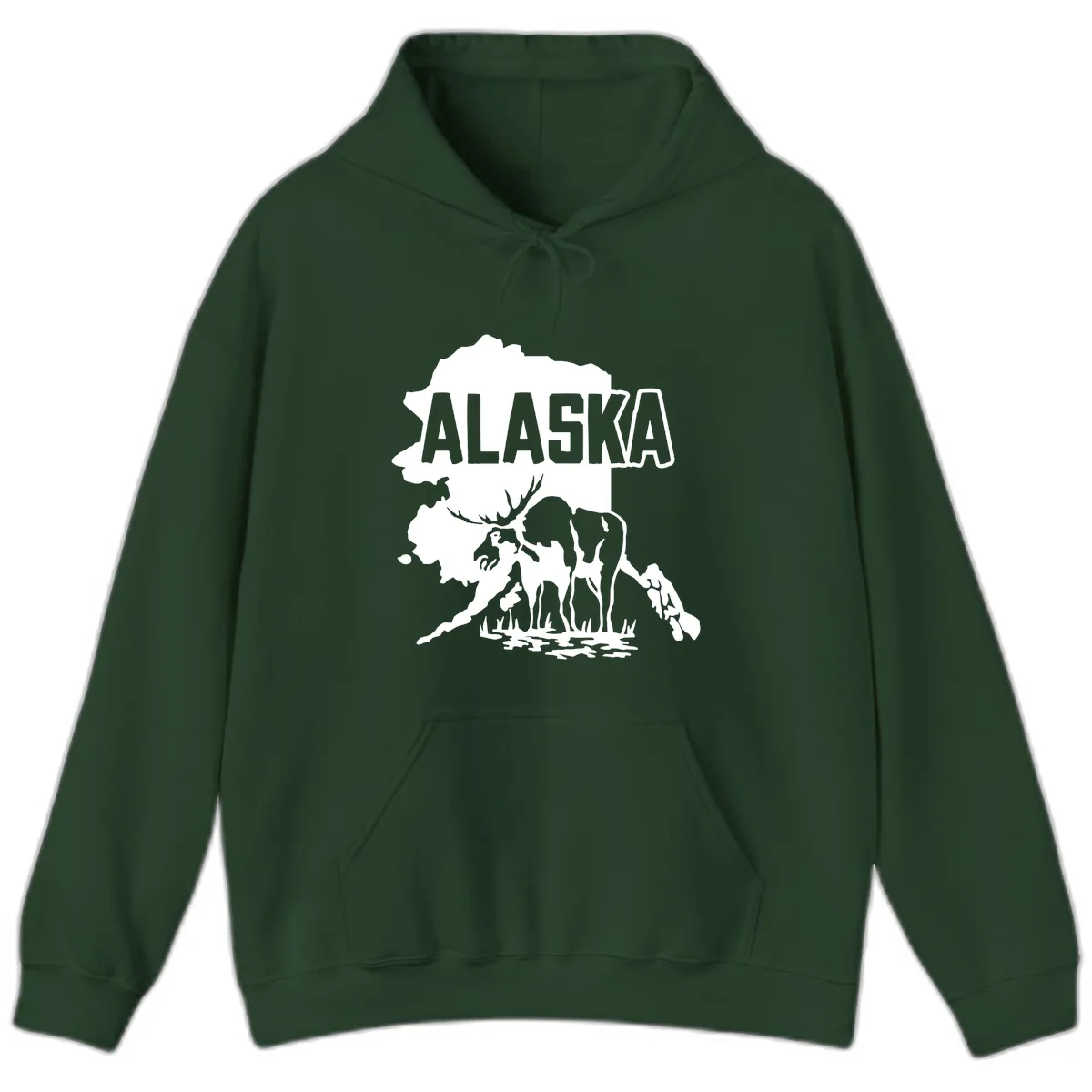 Alaska Wildlife & Map Adventure Hoodie in Forest Green