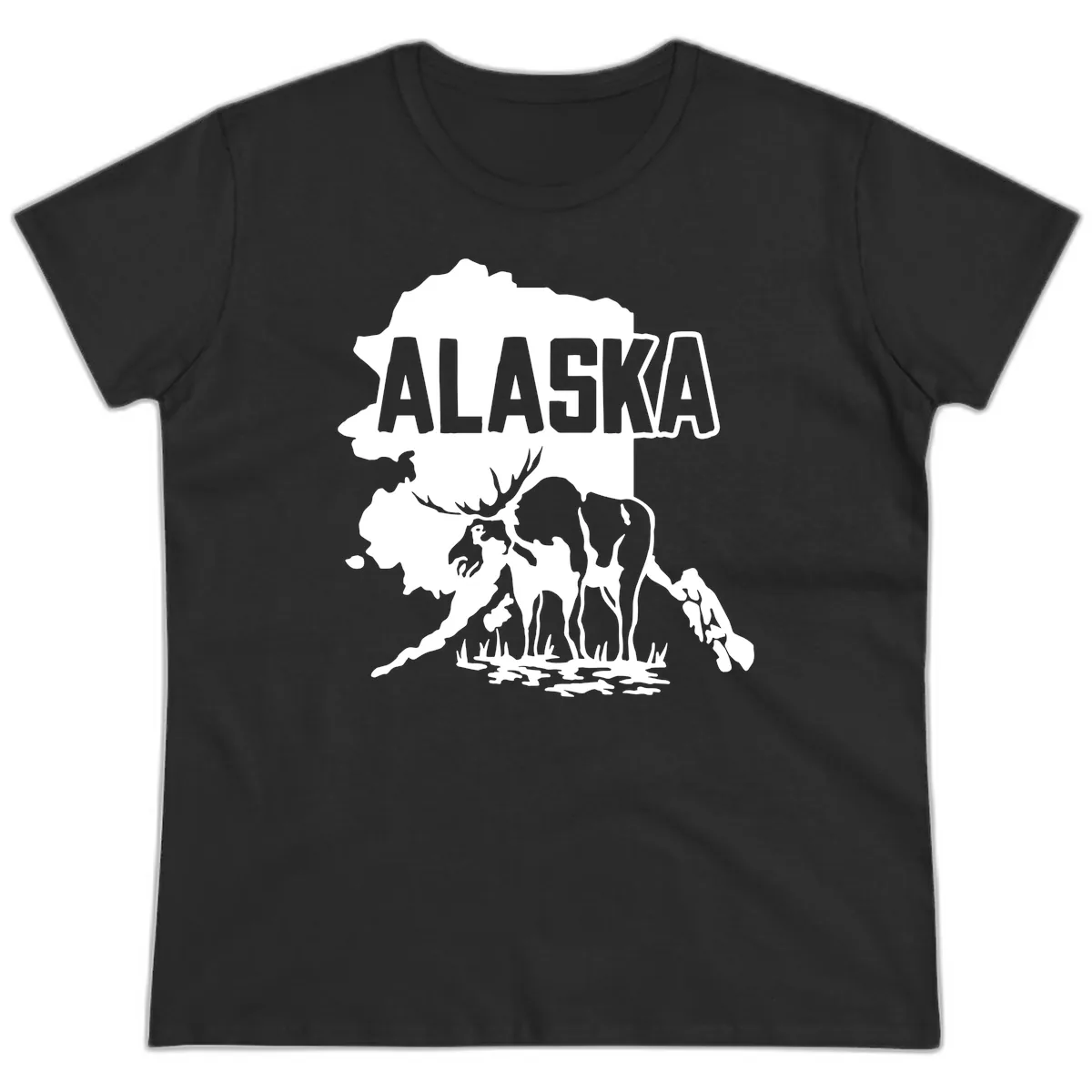 Alaska Wildlife & Map Adventure Ladies Tee in Black
