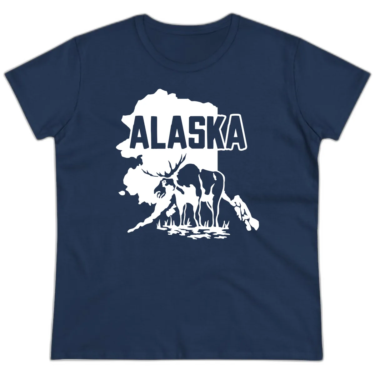 Alaska Wildlife & Map Adventure Ladies Tee in Navy