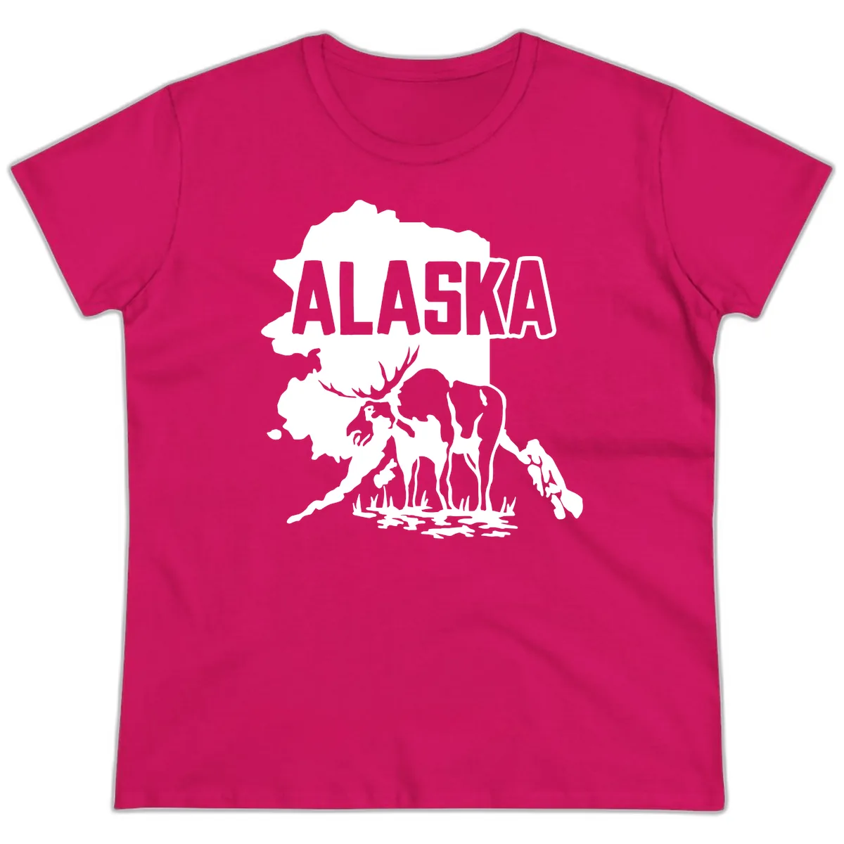 Alaska Wildlife & Map Adventure Ladies Tee in Heliconia