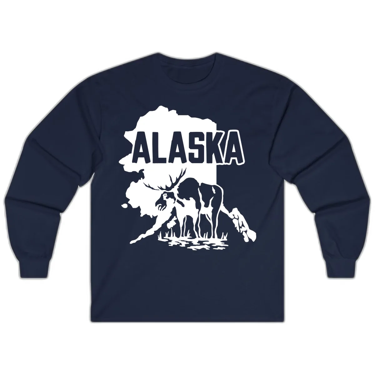 Alaska Wildlife & Map Adventure Long Sleeve in Navy