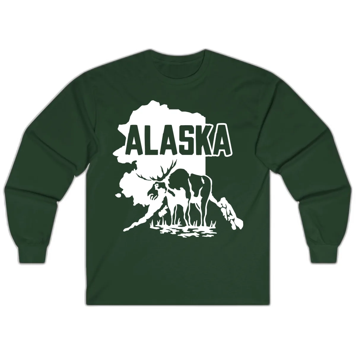 Alaska Wildlife & Map Adventure Long Sleeve in Forest Green