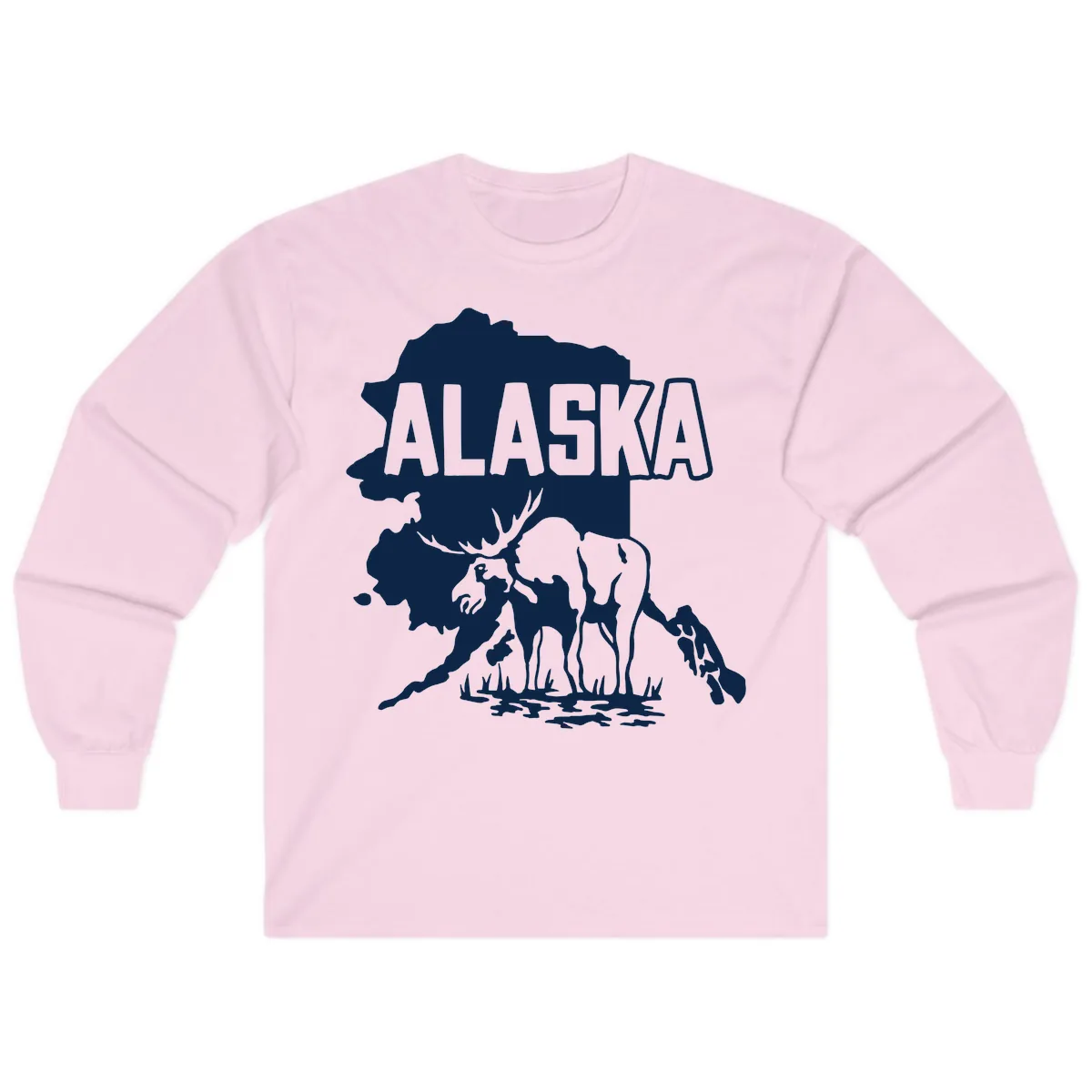 Alaska Wildlife & Map Adventure Long Sleeve in Light Pink