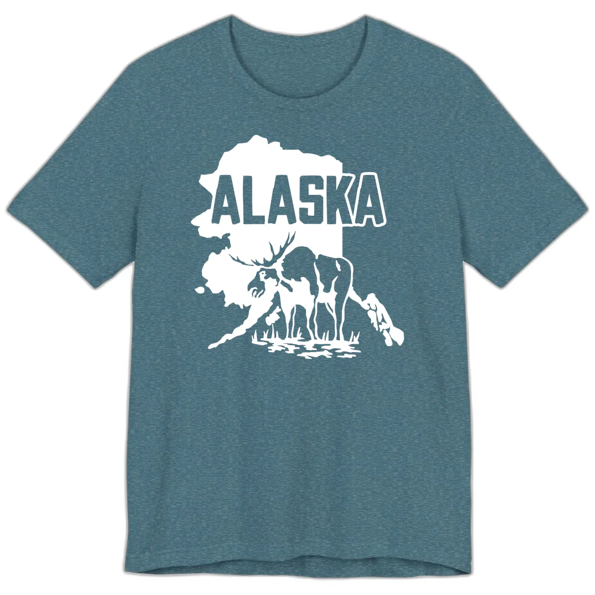 Alaska Wildlife & Map Adventure Premium T-Shirt in Heather Deep Teal