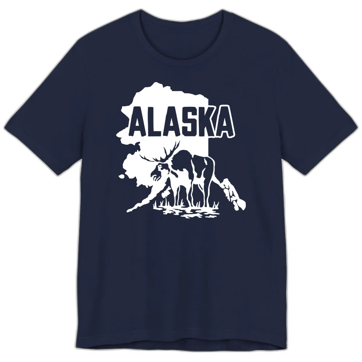 Alaska Wildlife & Map Adventure Premium T-Shirt in Navy