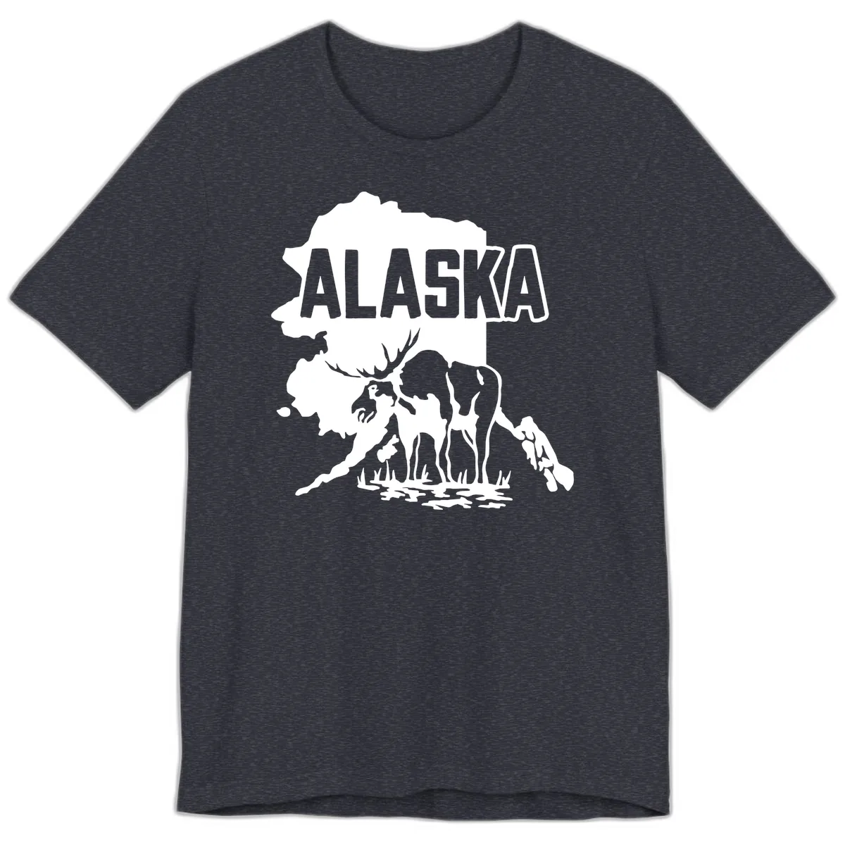 Alaska Wildlife & Map Adventure Premium T-Shirt in Heather Navy