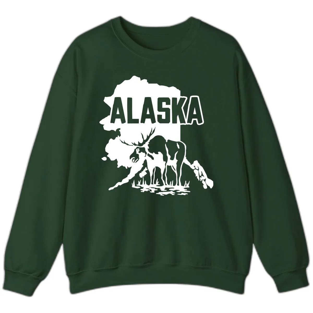 Alaska Wildlife & Map Adventure Sweatshirt in Forest Green