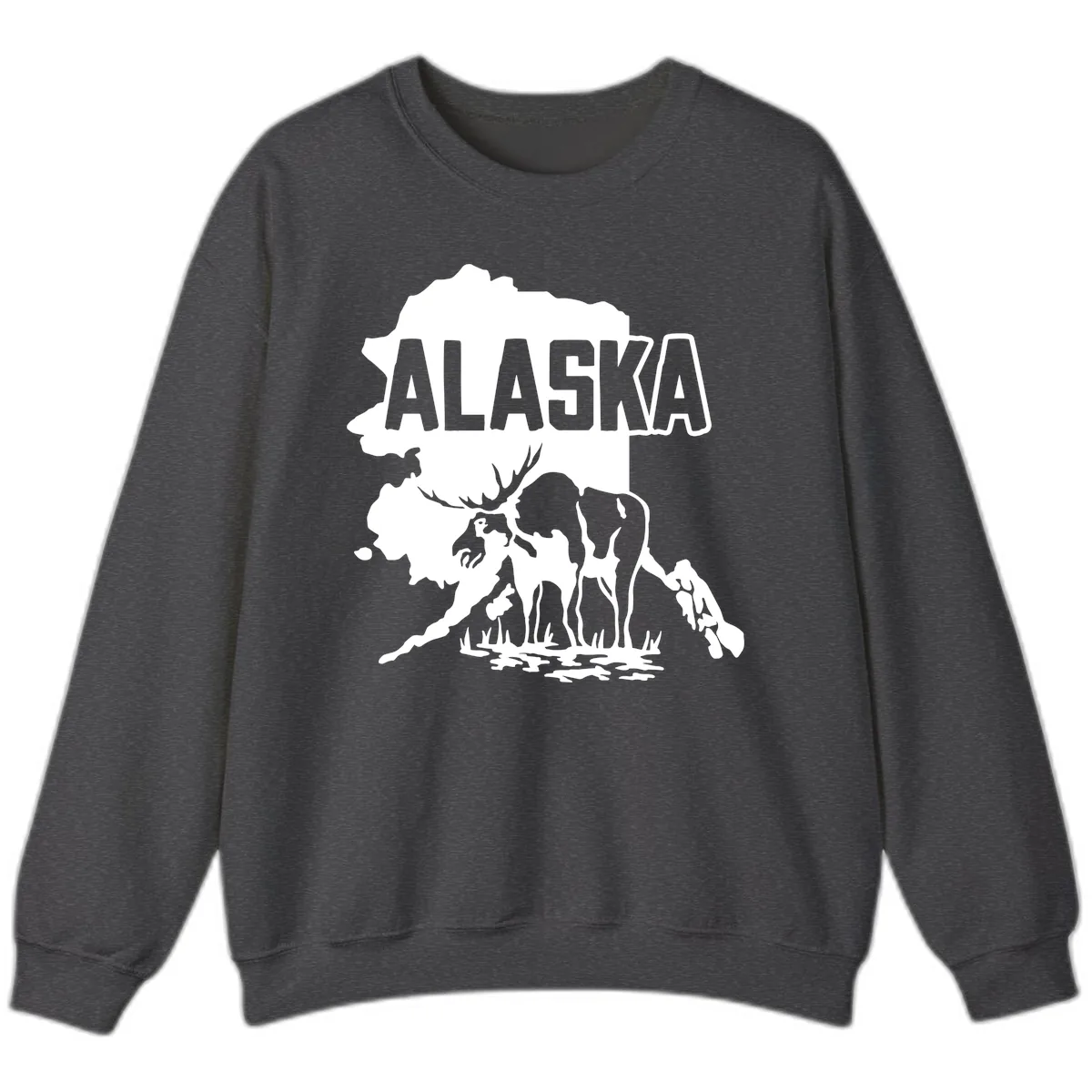 Alaska Wildlife & Map Adventure Sweatshirt in Dark Heather