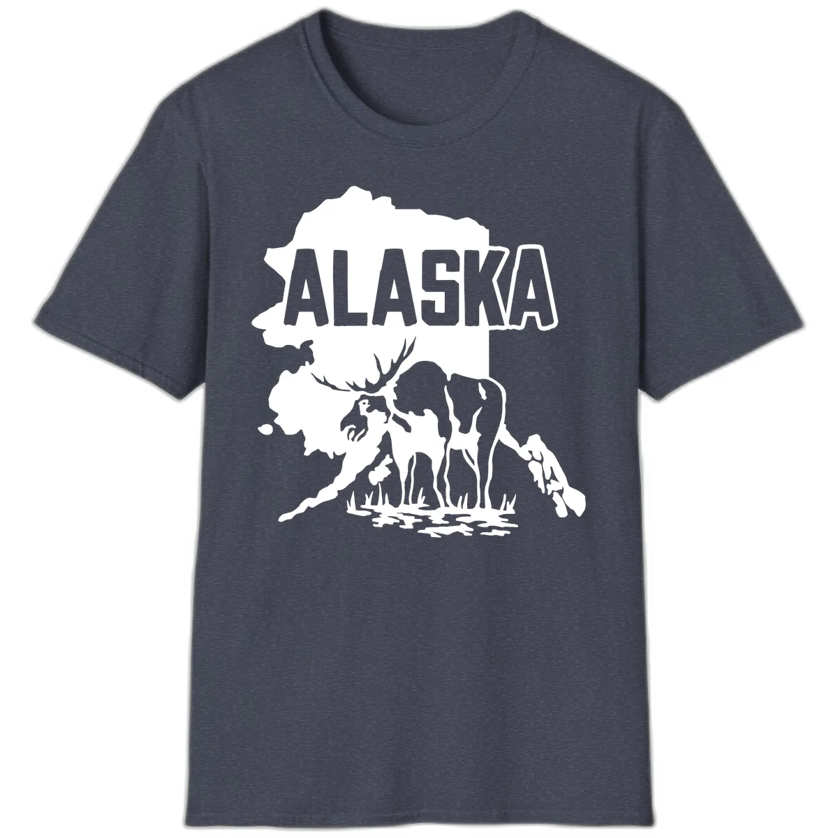 Alaska Wildlife & Map Adventure T-Shirt in Heather Navy