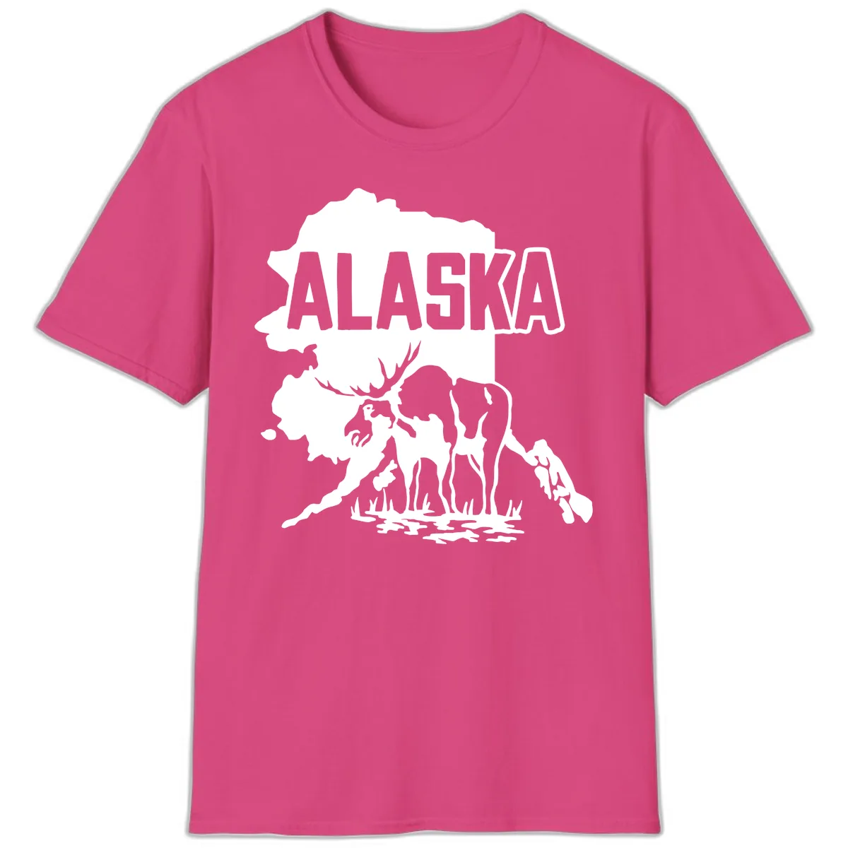 Alaska Wildlife & Map Adventure T-Shirt in Heliconia