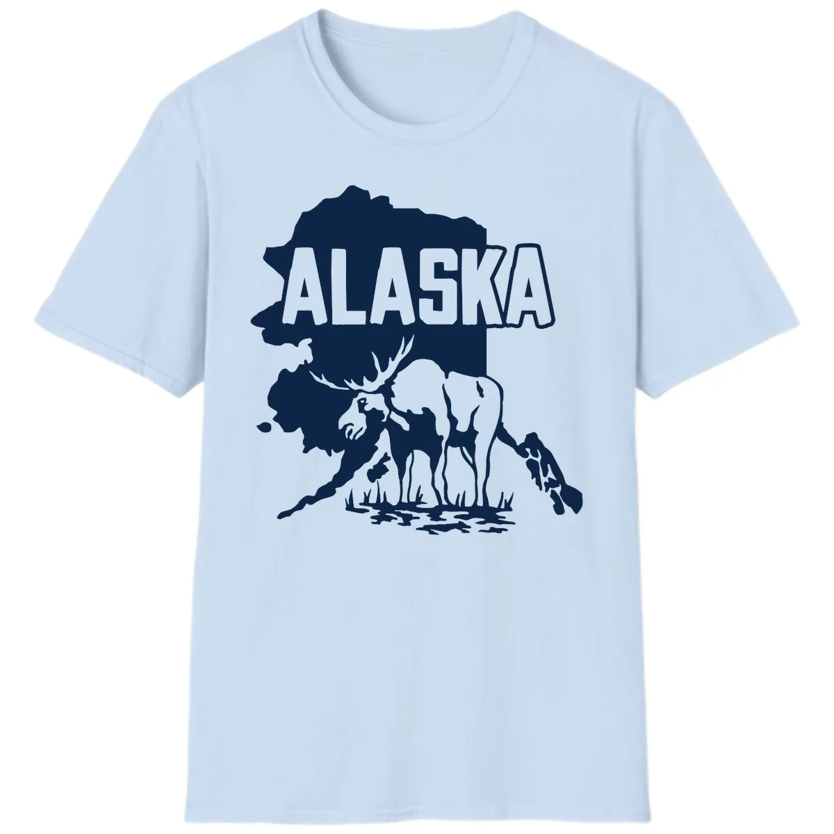 Alaska Wildlife & Map Adventure T-Shirt in Light Blue