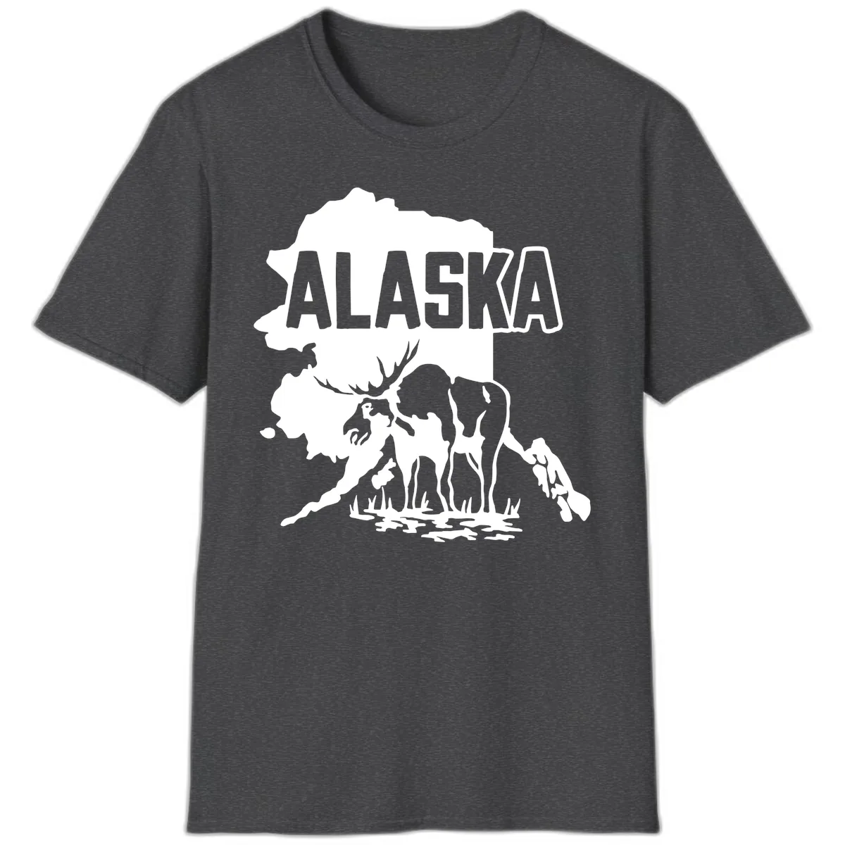 Alaska Wildlife & Map Adventure T-Shirt in Dark Heather