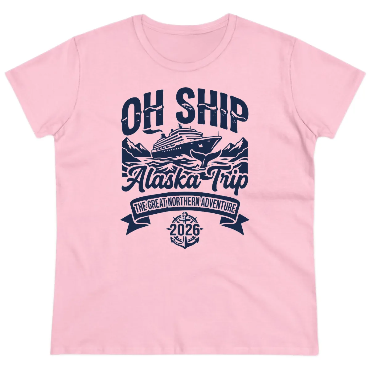 Off Ship Alaska Trip Cruise Adventure Ladies Tee in Light Pink