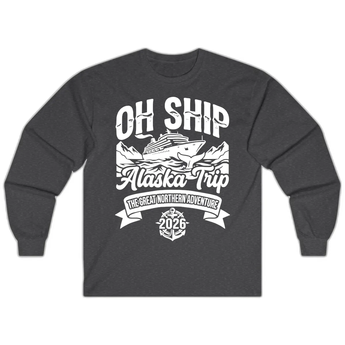 Off Ship Alaska Trip Cruise Adventure Long Sleeve in Dark Heather
