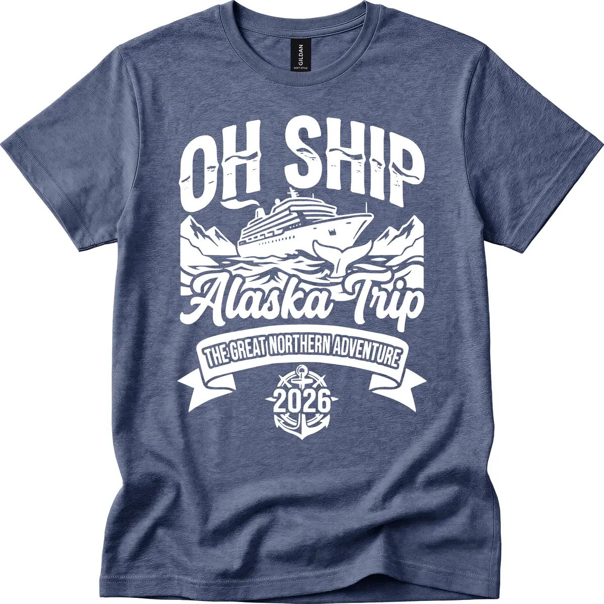 Off Ship Alaska Trip Cruise Adventure T-Shirt in Heather Navy