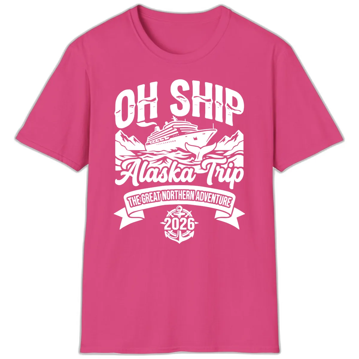 Off Ship Alaska Trip Cruise Adventure T-Shirt in Heliconia