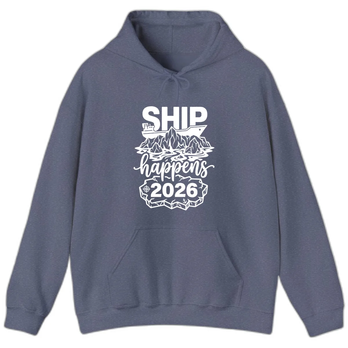 Ship Happens Alaska Cruise 2026 Hoodie in Heather Navy