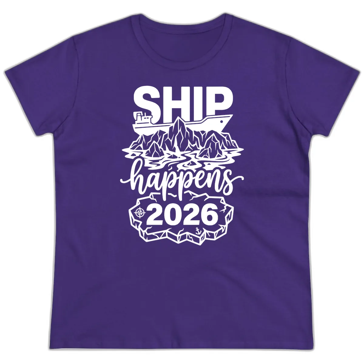 Ship Happens Alaska Cruise 2026 Ladies Tee in Purple