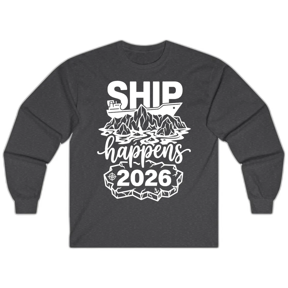 Ship Happens Alaska Cruise 2026 Long Sleeve in Dark Heather