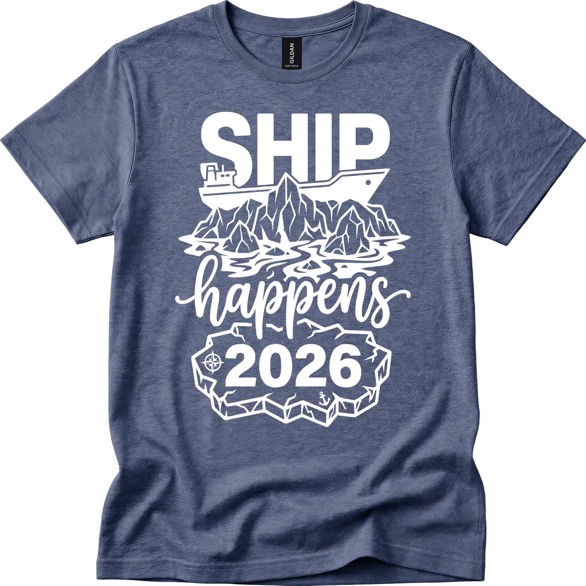 Ship Happens Alaska Cruise 2026 T-Shirt in Heather Navy