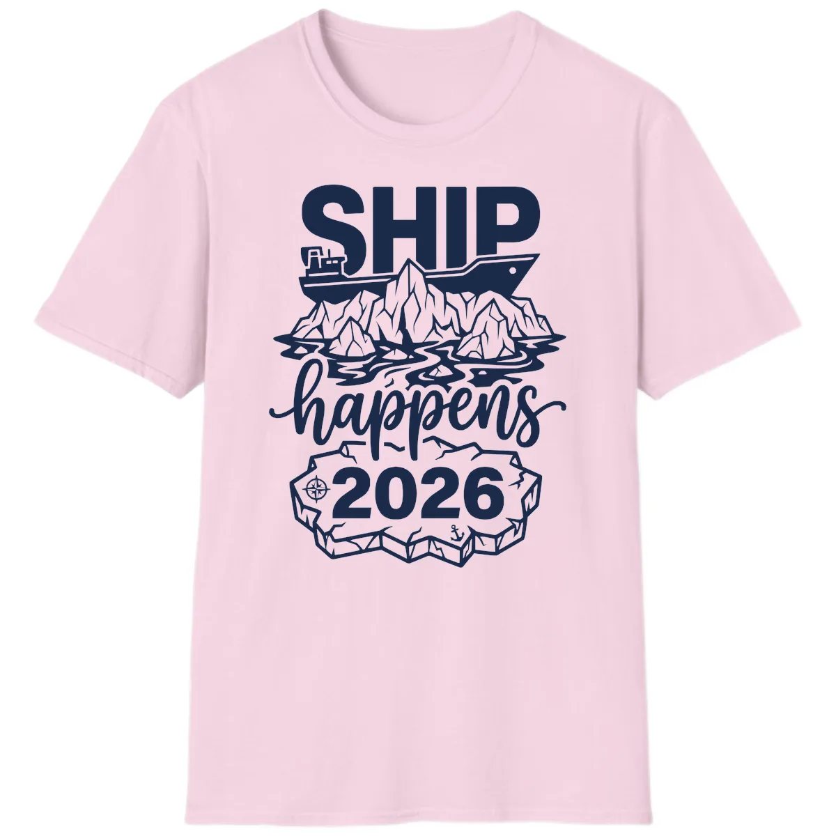 Ship Happens Alaska Cruise 2026 T-Shirt in Light Pink