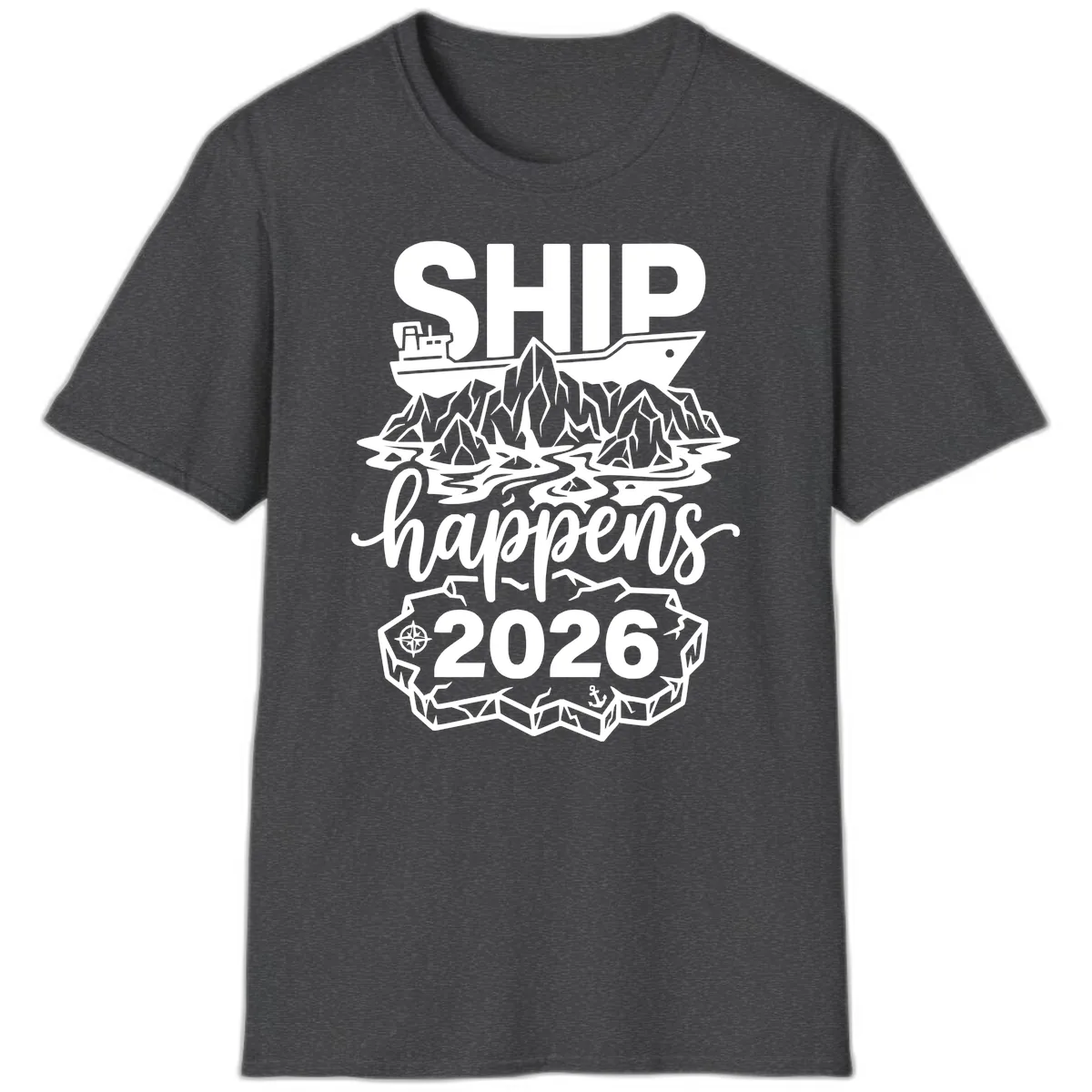 Ship Happens Alaska Cruise 2026 T-Shirt in Dark Heather