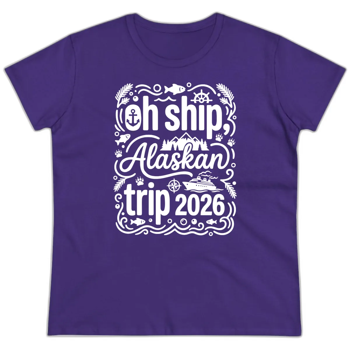 Oh Ship Alaskan Adventure 2026 Ladies Tee in Purple