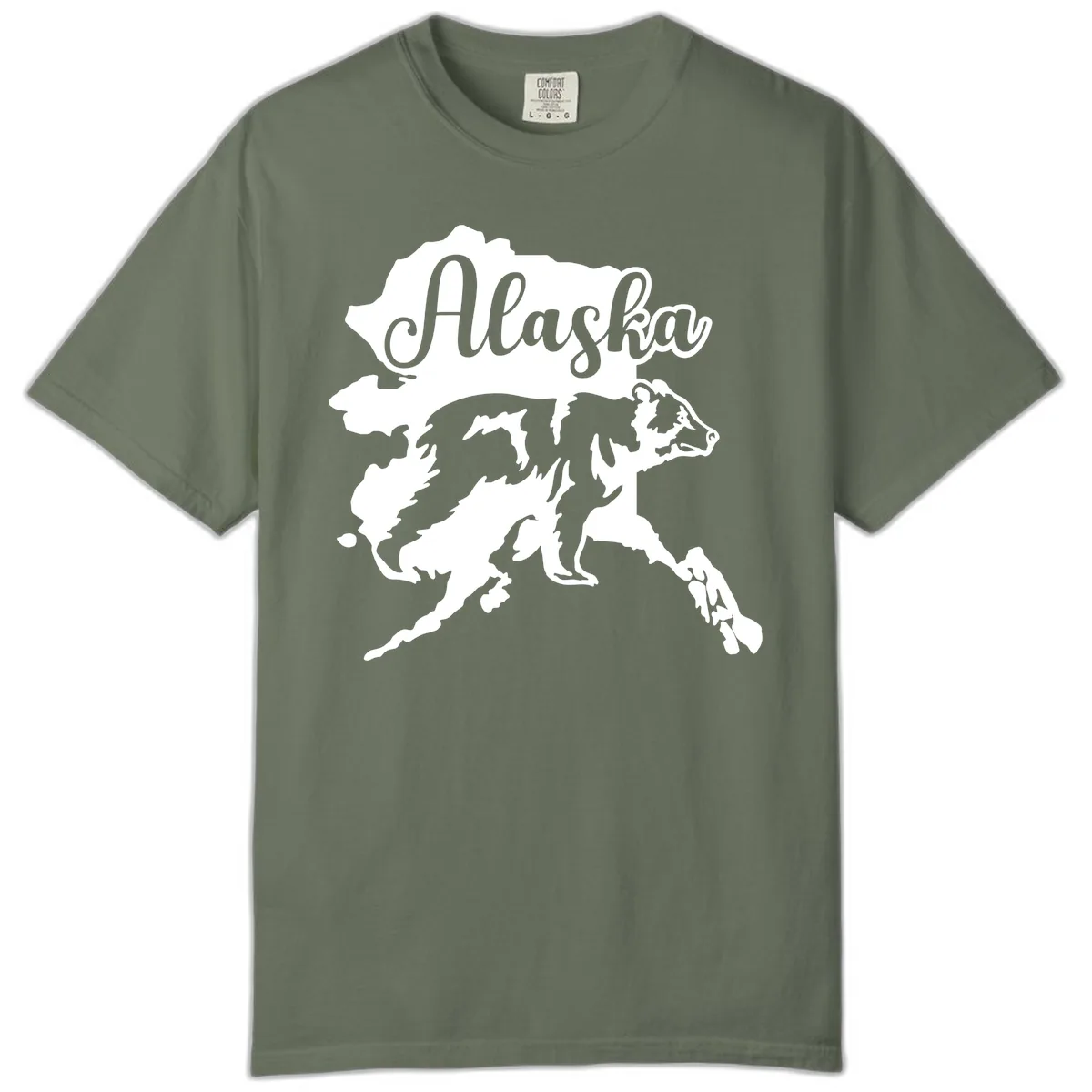Alaska Bear Map Design Comfort Color in Moss