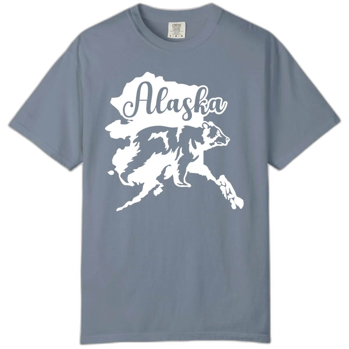Alaska Bear Map Design Comfort Color in Blue Jean