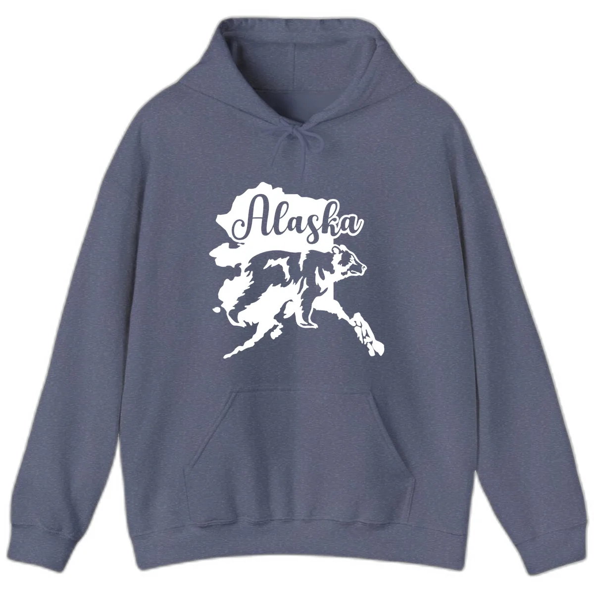 Alaska Bear Map Design Hoodie in Heather Navy