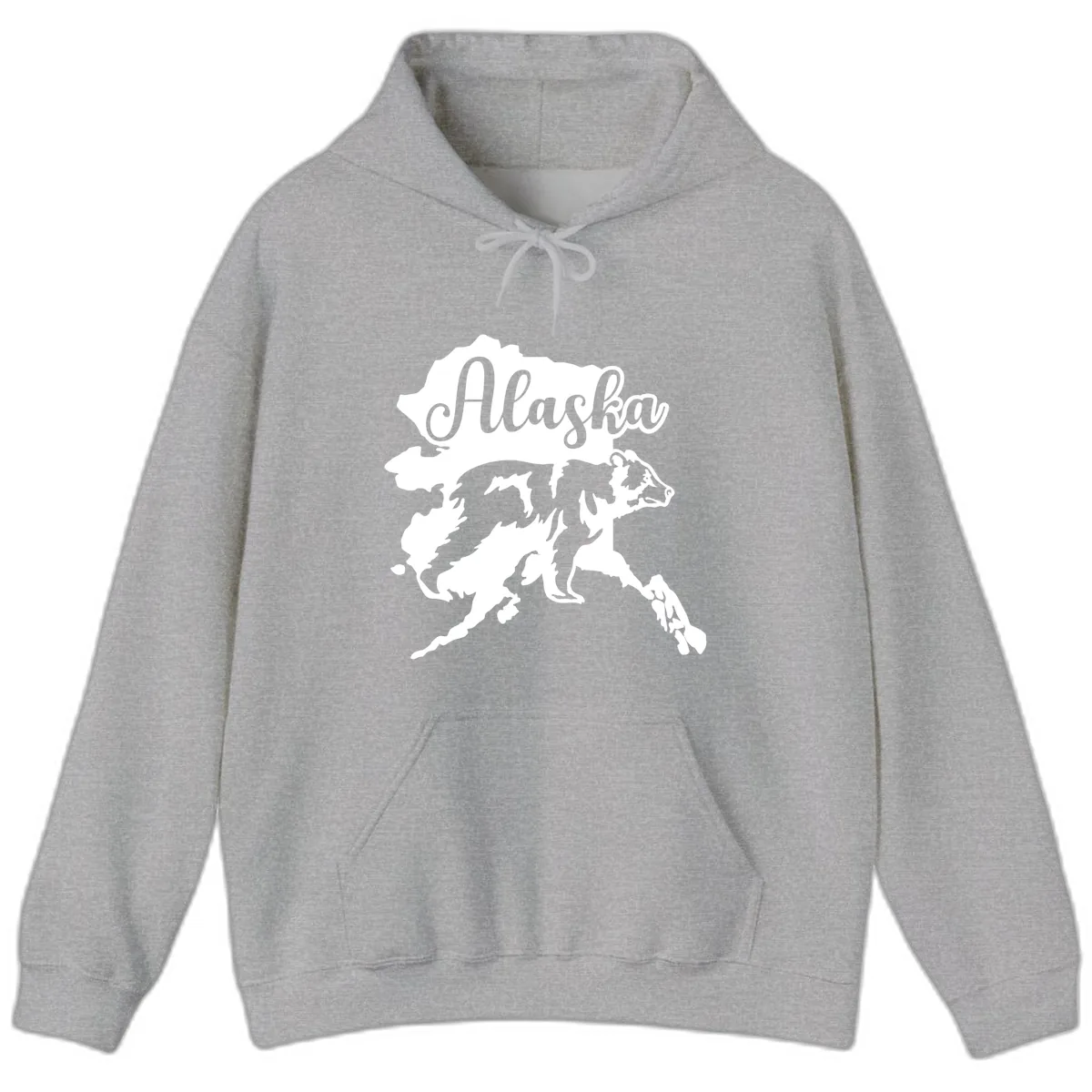 Alaska Bear Map Design Hoodie in Sport Grey