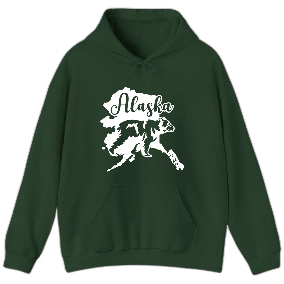 Alaska Bear Map Design Hoodie in Forest Green