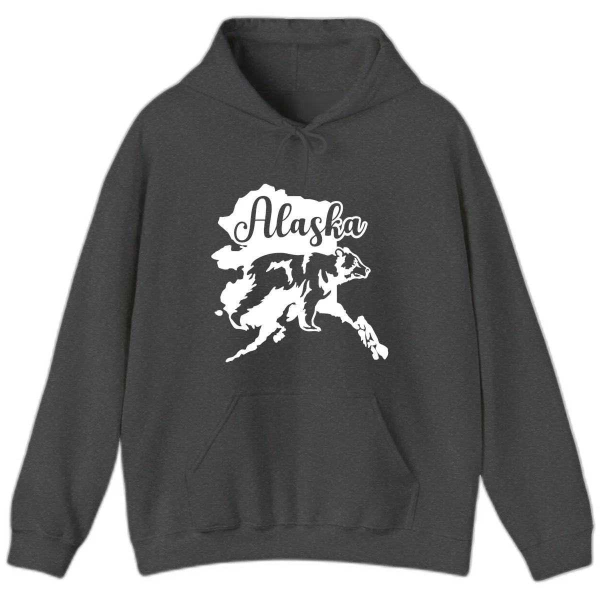 Alaska Bear Map Design Hoodie in Dark Heather
