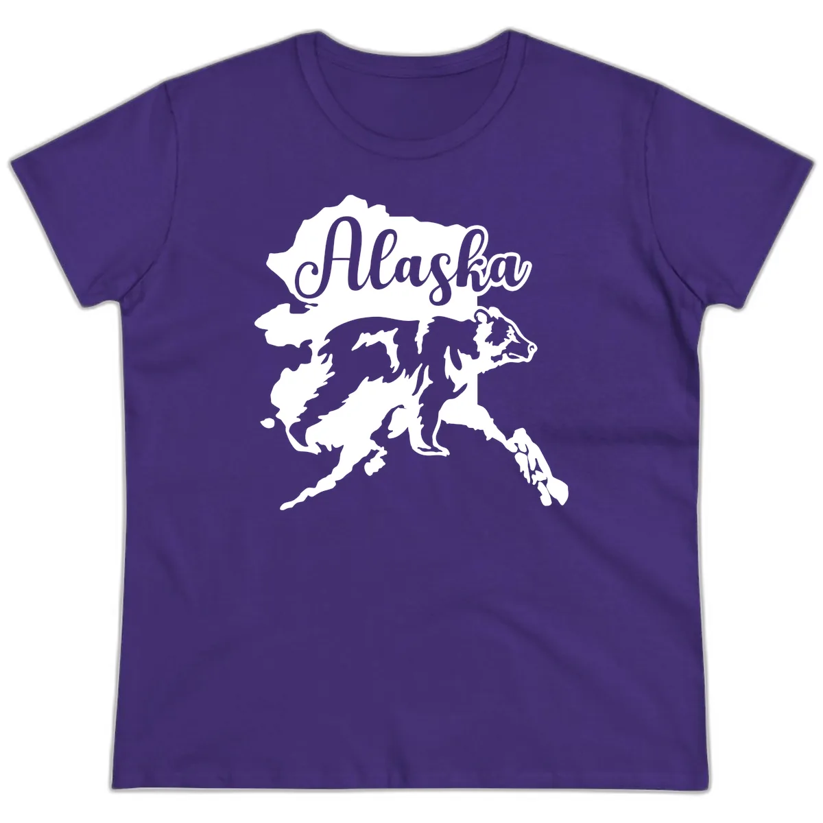 Alaska Bear Map Design Ladies Tee in Purple