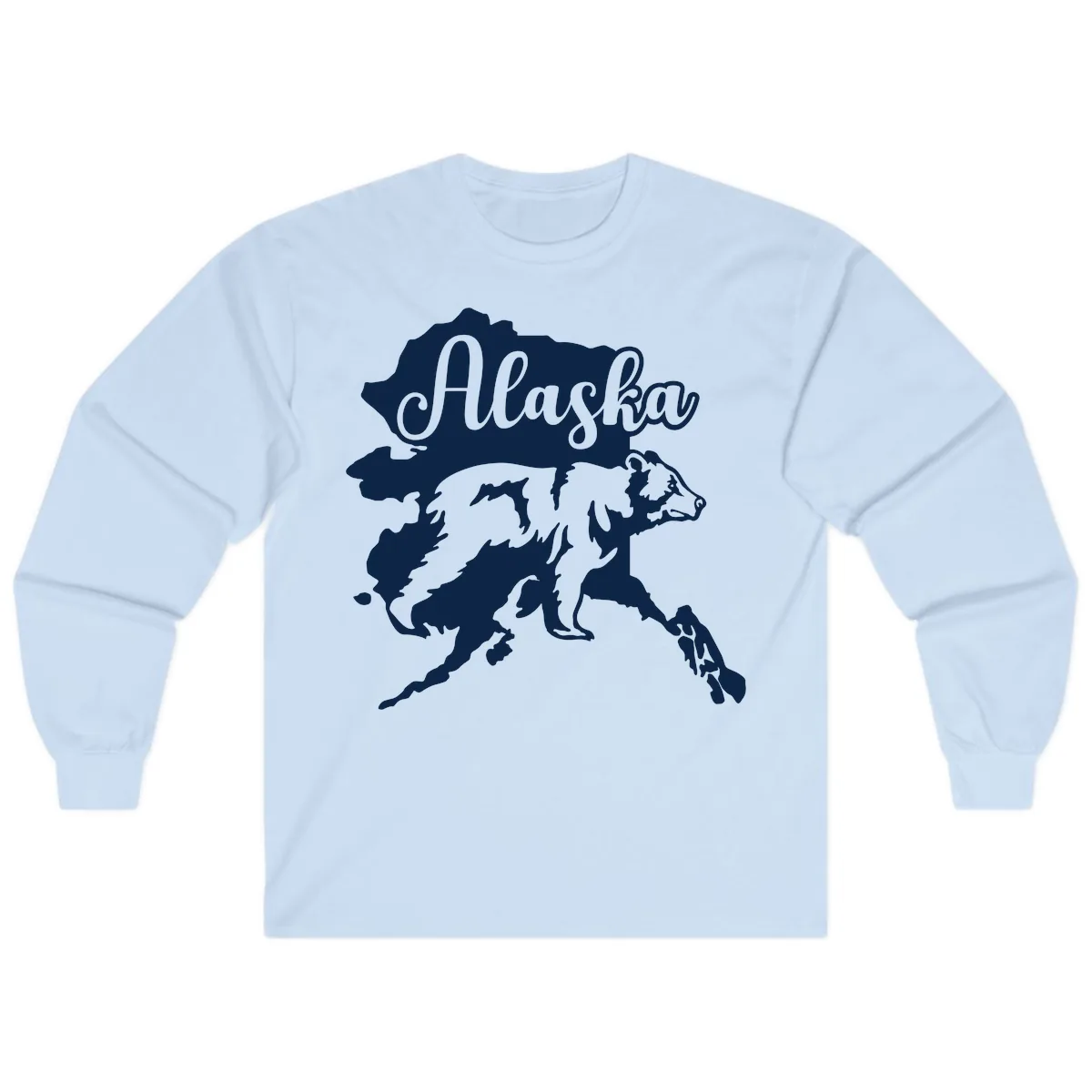 Alaska Bear Map Design Long Sleeve in Light Blue