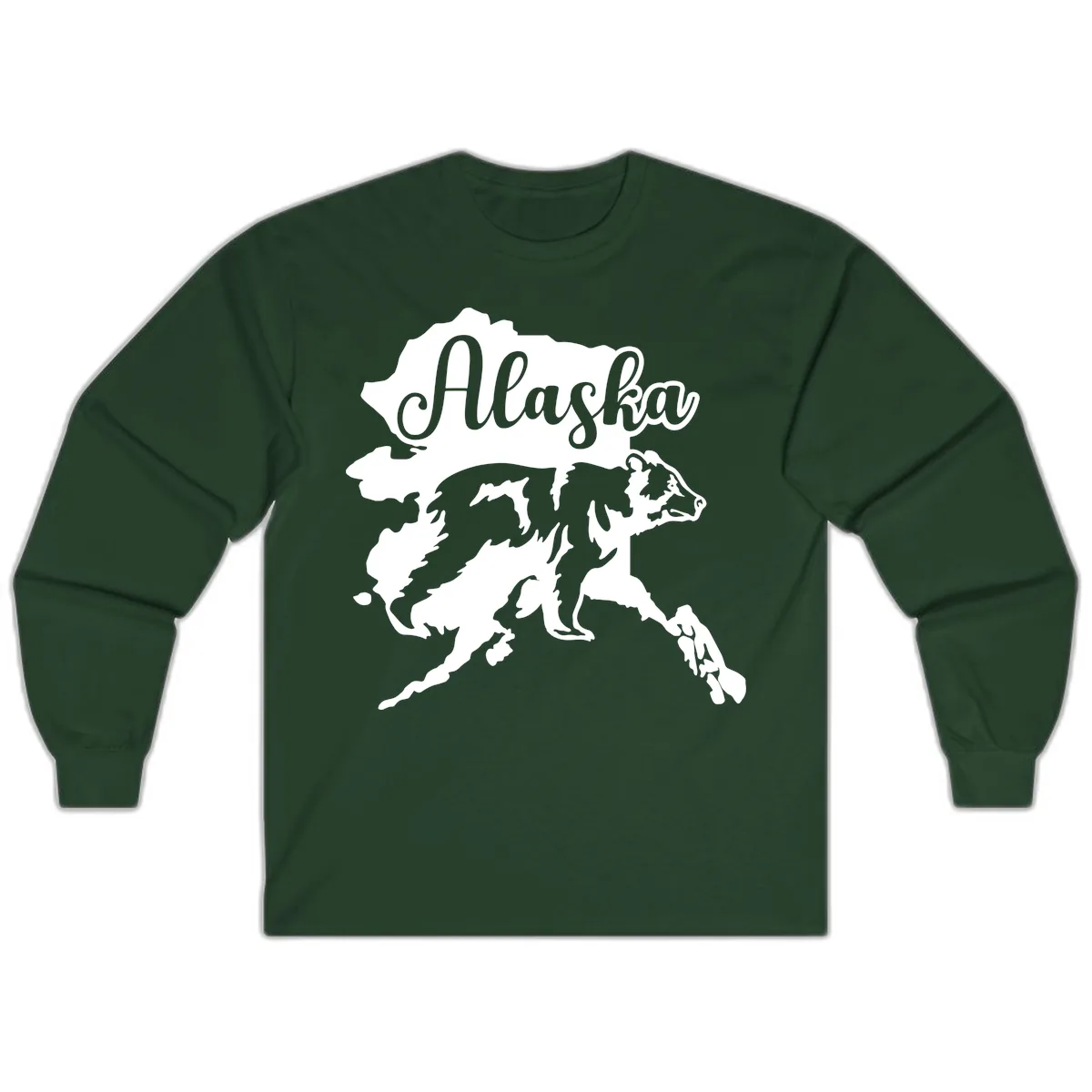 Alaska Bear Map Design Long Sleeve in Forest Green