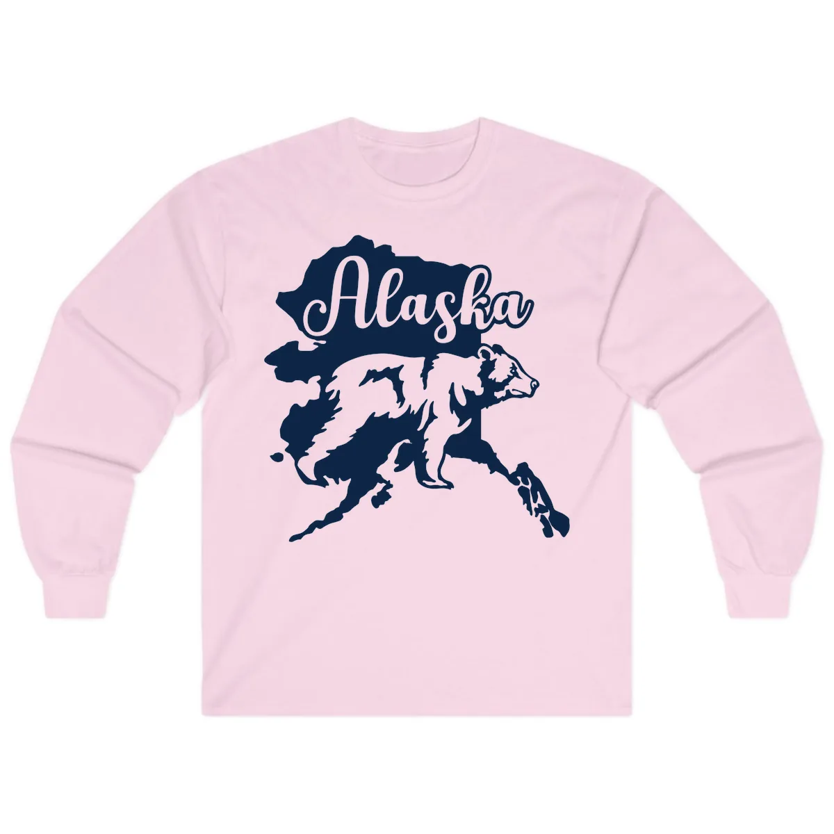 Alaska Bear Map Design Long Sleeve in Light Pink