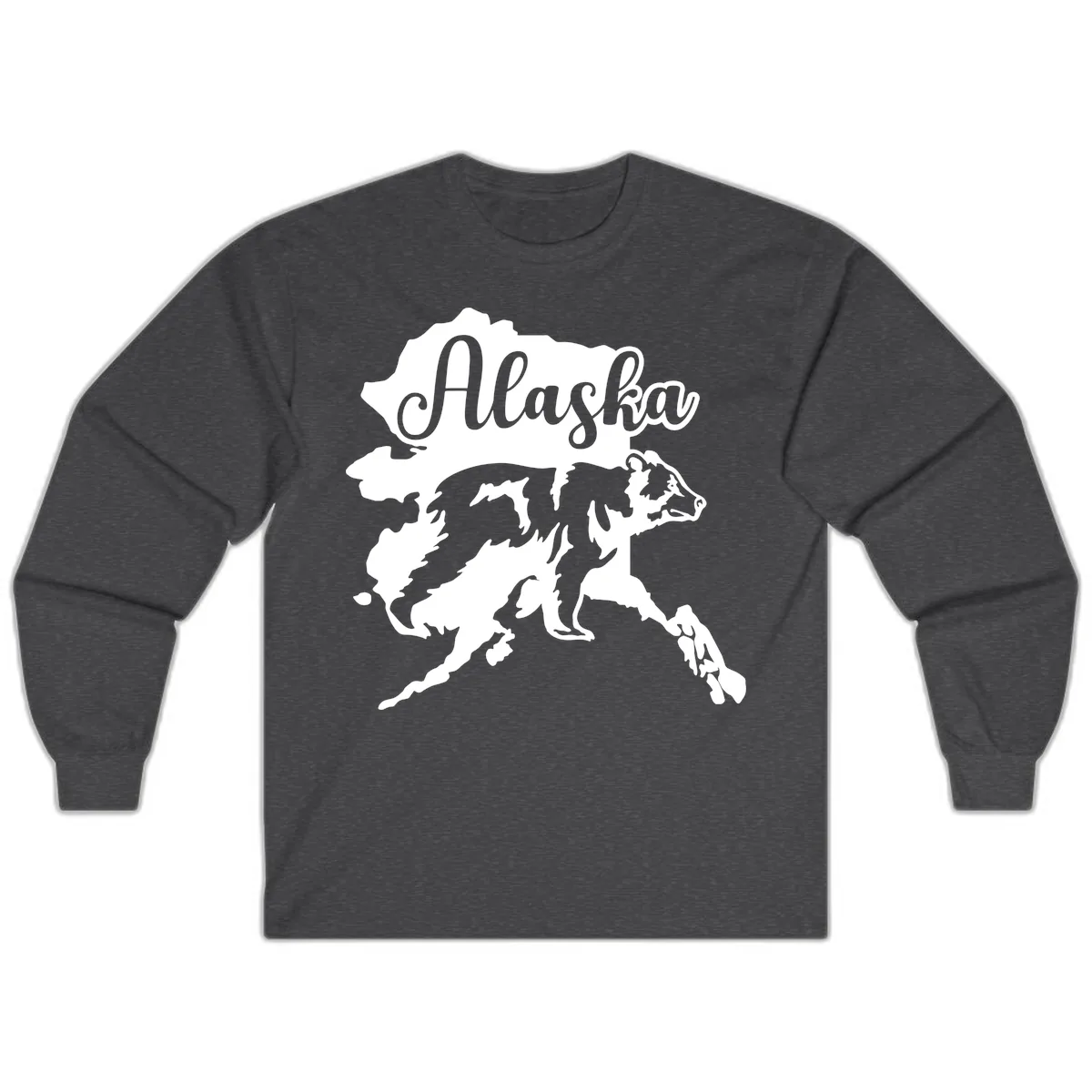 Alaska Bear Map Design Long Sleeve in Dark Heather