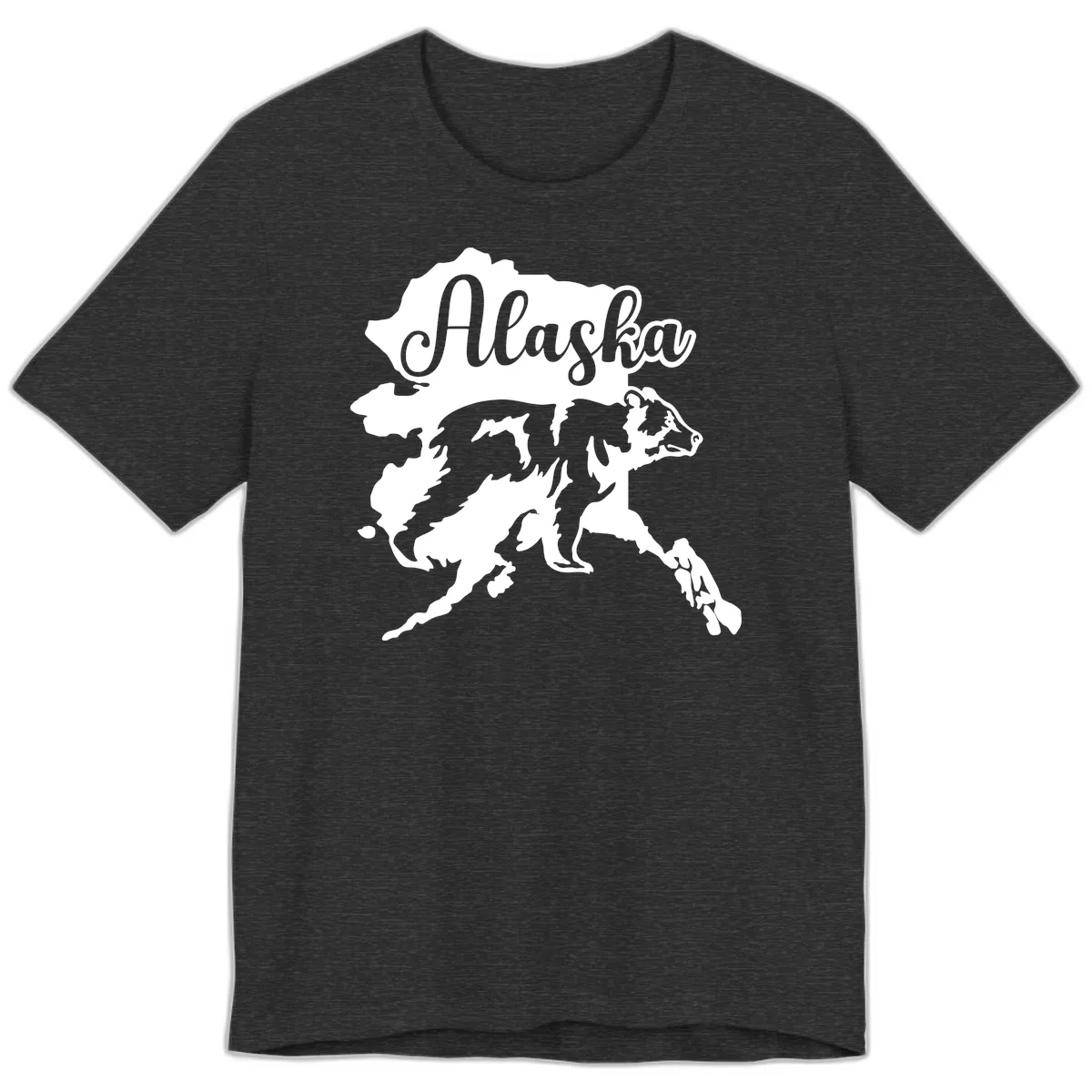 Alaska Bear Map Design Premium T-Shirt in Dark Grey Heather