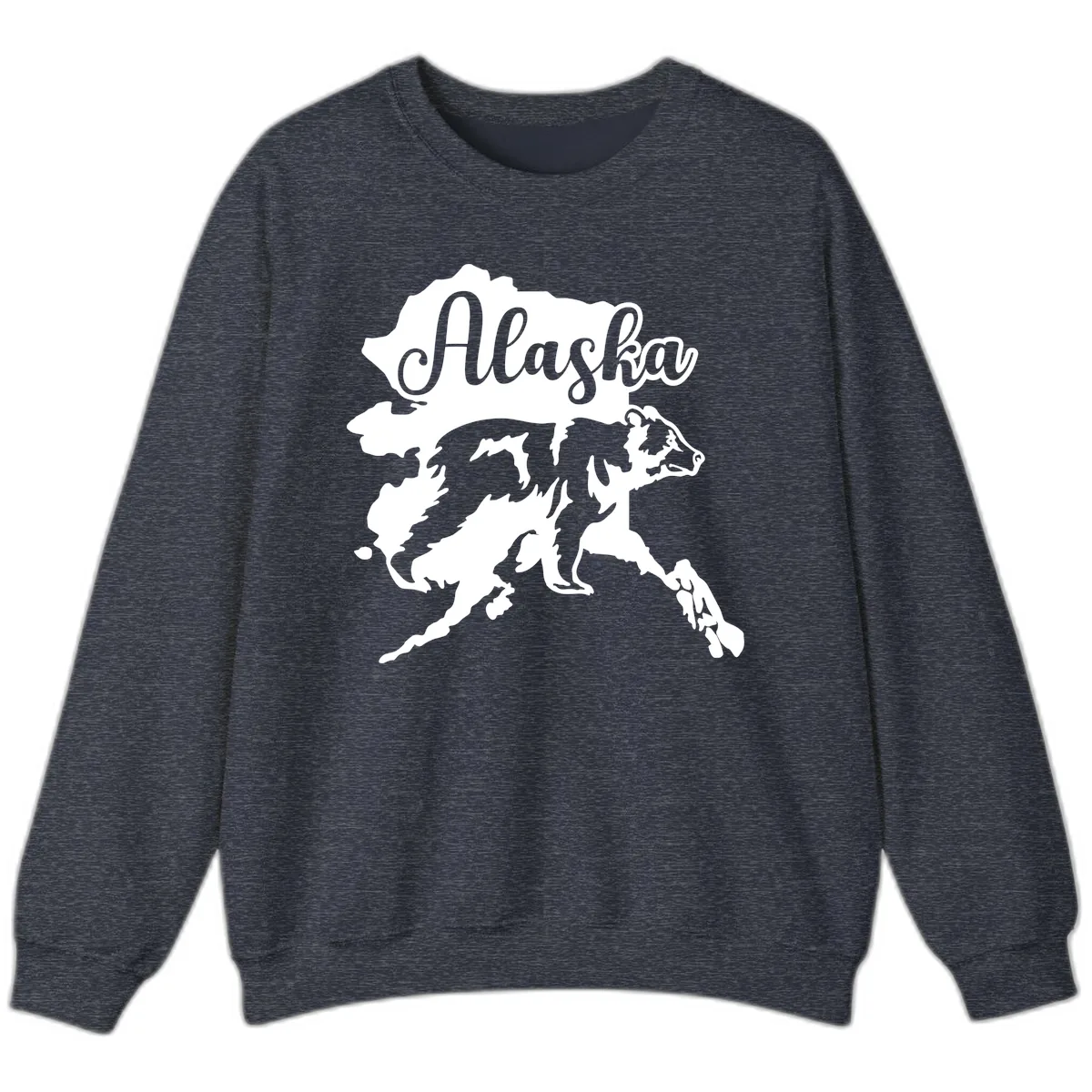 Alaska Bear Map Design Sweatshirt in Heather Sport Dark Navy