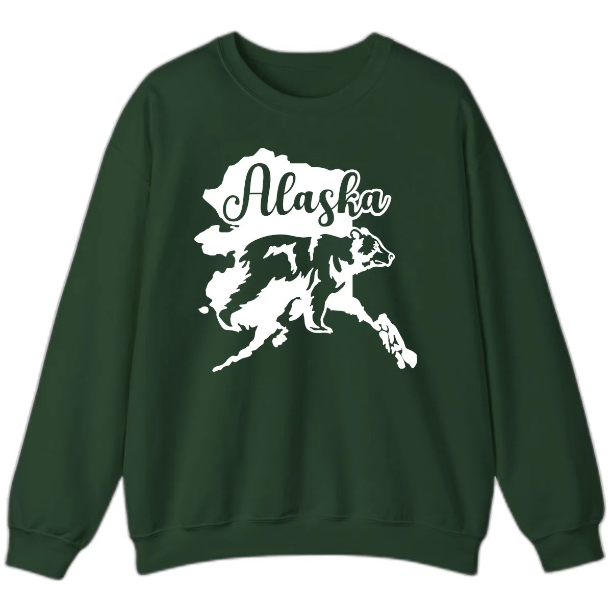 Alaska Bear Map Design Sweatshirt in Forest Green