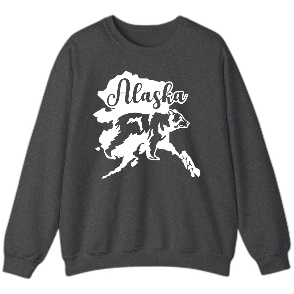 Alaska Bear Map Design Sweatshirt in Dark Heather