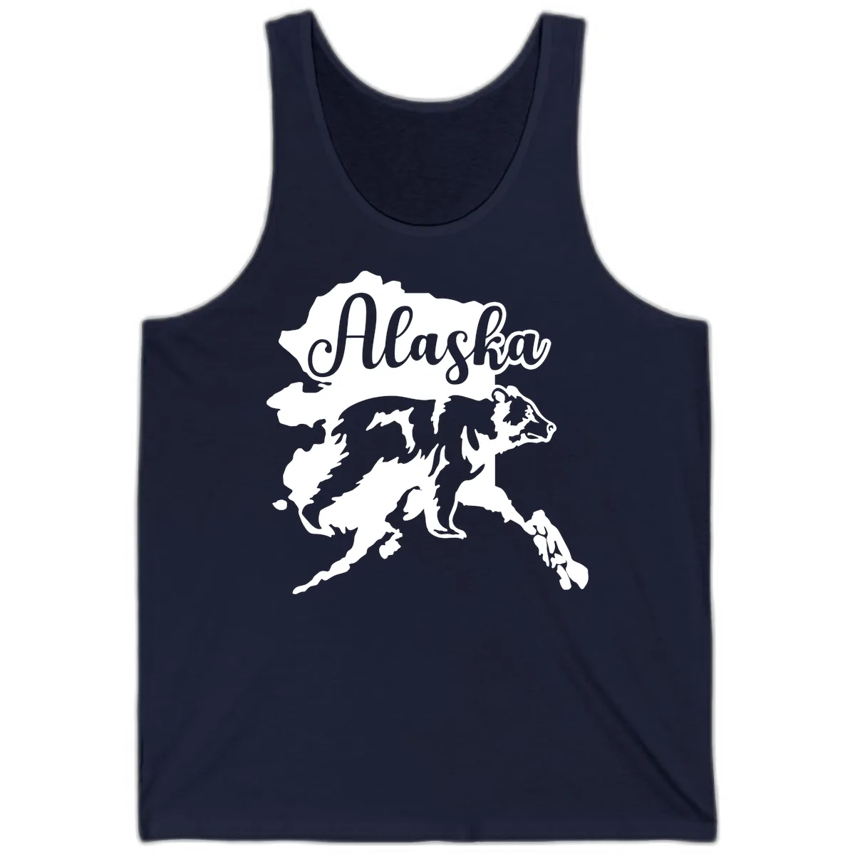 Alaska Bear Map Design Tank in Navy