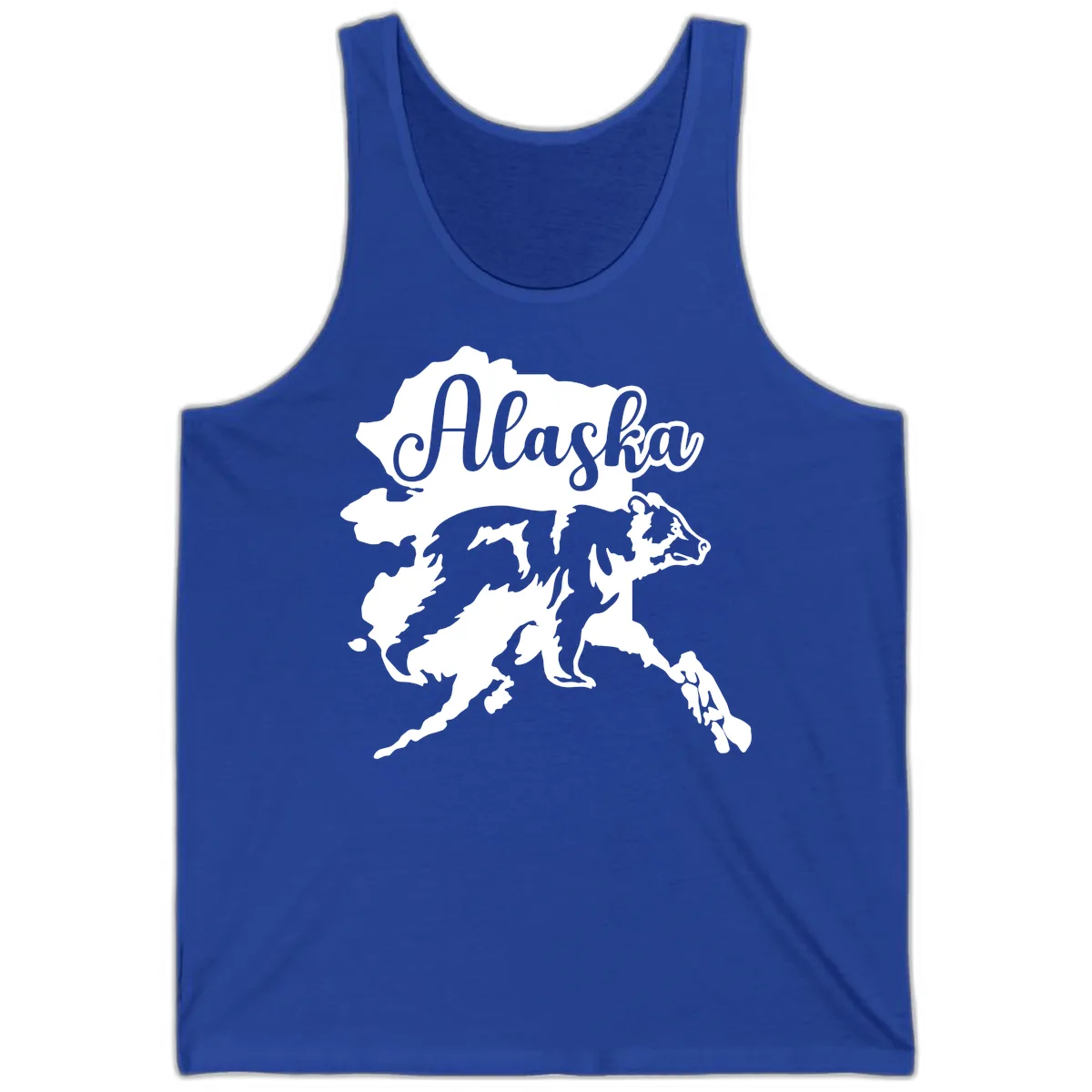 Alaska Bear Map Design Tank in True Royal