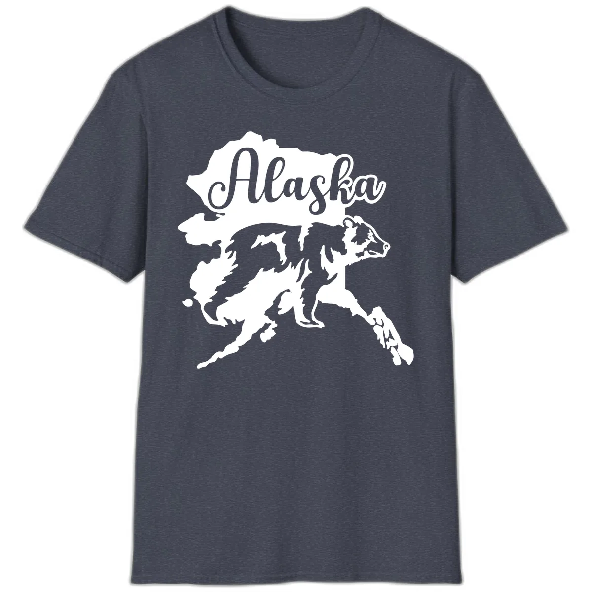 Alaska Bear Map Design T-Shirt in Heather Navy