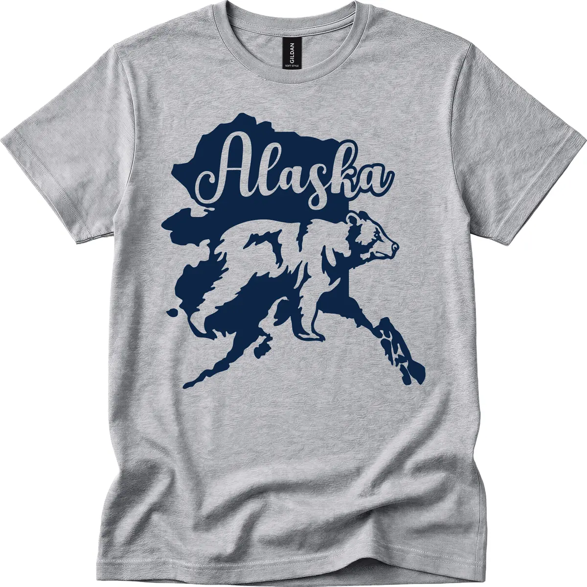 Alaska Bear Map Design T-Shirt in Sport Grey