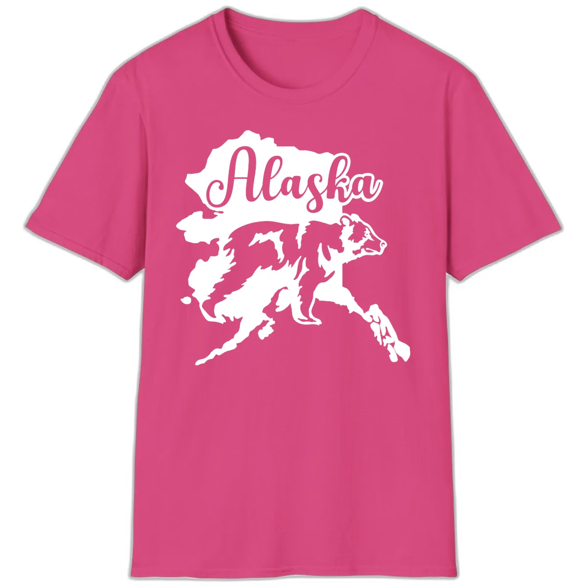 Alaska Bear Map Design T-Shirt in Heliconia
